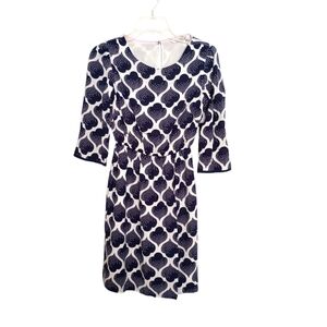 Boden Navy and White Patterned  faux wrap Dress - Size 2P